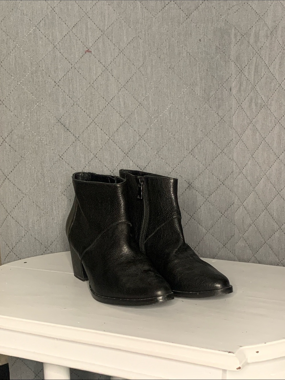 #179 Freda Salvador Black Leather Ankle Booties with Side Zip